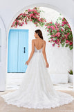 Charming A Line Spaghetti Straps Apricot Long Wedding Dress with Sweep Train