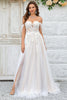 Load image into Gallery viewer, Beauty A Line Off the Shoulder Champagne Tulle Detachable Wedding Dress with Lace