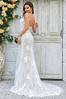 Ivory Mermaid Lace Long Wedding Dress