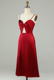 Hollow Out Burgundy Spaghetti Straps Bridesmaid Dress