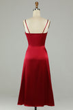 Hollow Out Burgundy Spaghetti Straps Bridesmaid Dress