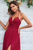 Load image into Gallery viewer, A Line Halter Burgundy Long Bridesmaid Dress with Split Front