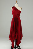 Asymmetrical One Shoudler Burgundy Bridesmaid Dress