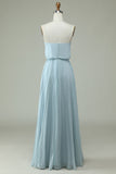 Chiffon Spaghetti Straps Sky Blue Long Bridesmaid Dress