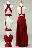 A-Line Halter Burgundy Long Bridesmaid Dress