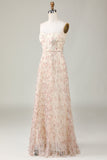 A-Line Sweetheart Champagne Flower Bridesmaid Dress