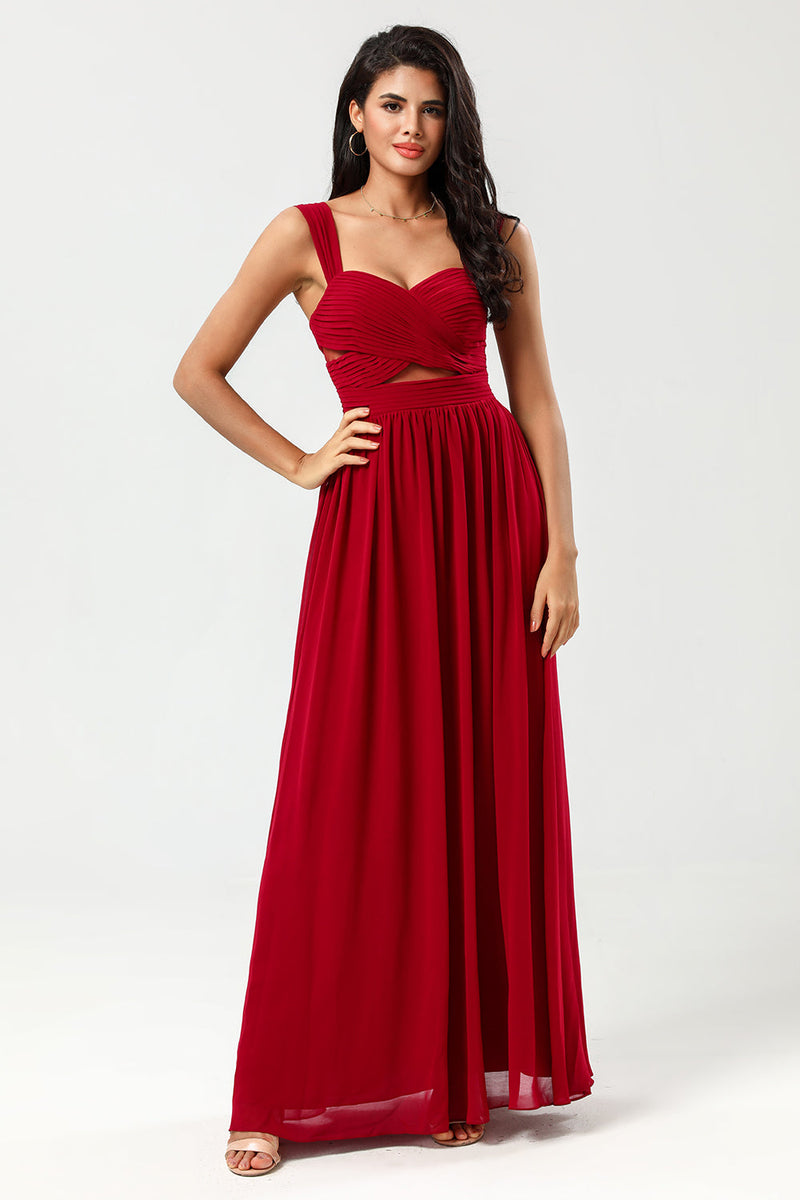 Load image into Gallery viewer, Epitome of Romance A Line Sweetheart Burgundy Long Bridesmaid Dress with Keyhole