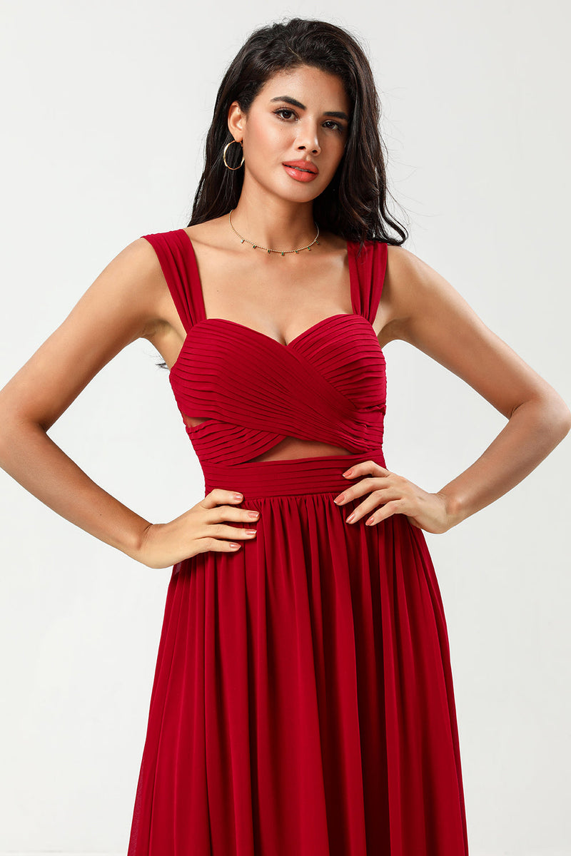 Load image into Gallery viewer, Epitome of Romance A Line Sweetheart Burgundy Long Bridesmaid Dress with Keyhole