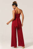 Burgundy Chiffon Convertible Bridesmaid Jumpsuits