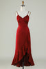 Load image into Gallery viewer, Spaghetti Straps Burgundy Bridesmaid Dress with Ruffles