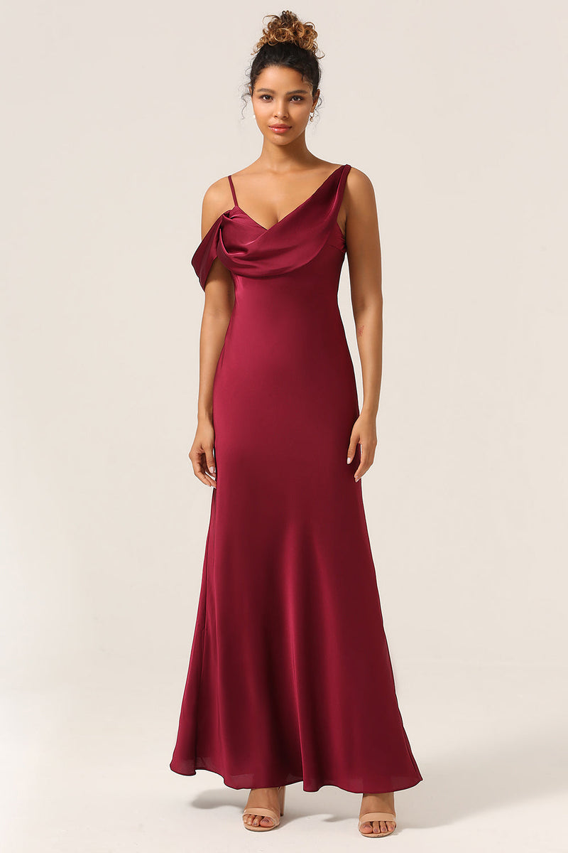 Load image into Gallery viewer, Charming Mermaid One Shoulder Cabemet Long Bridesmaid Dress