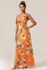 Load image into Gallery viewer, Trendy Mermaid One Shoulder Printed Orange Flower Bridesmaid Dress
