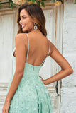 Charming A Line Spaghetti Straps Green Long Bridesmaid Dress with Appliques