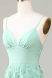 A-Line Spaghetti Straps Sleeveless Green Bridesmaid Dress