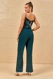 Dark Green Spaghetti Straps Bridesmaid Jumpsuit With Appliques