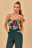 Dark Green Spaghetti Straps Bridesmaid Jumpsuit With Appliques