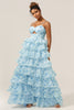 Load image into Gallery viewer, Gorgeous A Line Spaghetti Straps Cut Out Tiered Blue Bridesmaid Dress