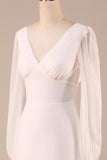 Ivory Long Sleeves Boho Chiffon Open Back Wedding Dress