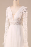 Ivory Long Sleeves Tulle A-Line Wedding Dress with Lace