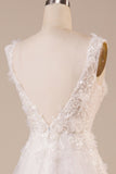 Sparkly Tulle Beaded Ivory Long Wedding Dress