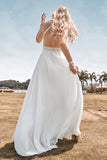 Lace Backless Spaghetti Straps Boho Wedding Dress with with Slit