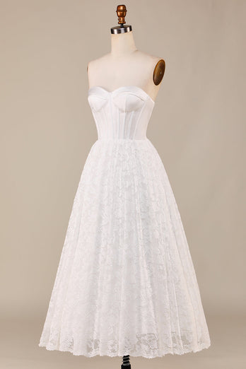 Ivory Lace Corset Tea-Length Wedding Dress