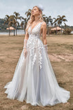 A Line Tulle Ivory Wedding Dress with Appliques