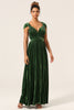 Load image into Gallery viewer, Elegant A Line V Neck Dark Green Covertible Wear Velvet Long Bridesmaid Dress