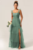 Detachable Straps A Line Eucalyptus Bridesmaid Dress