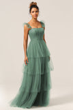 Detachable Straps A Line Eucalyptus Bridesmaid Dress