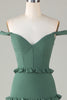 Load image into Gallery viewer, Eucalyptus Off the Shoulder Corset Long Bridesmaid Dress