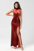 Load image into Gallery viewer, Sweetest Admirer Mermaid High Neck Terracotta Velvet Long Bridesmaid Dress