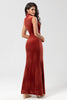 Load image into Gallery viewer, Sweetest Admirer Mermaid High Neck Terracotta Velvet Long Bridesmaid Dress