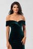 Load image into Gallery viewer, Epitome of Romance Mermaid Off the Shoulder Peacock Green Velvet Bridesmaid Dress