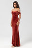 Load image into Gallery viewer, Keeper of My Heart Mermaid Off the Shoulder Terracotta Velvet Bridesmaid Dress