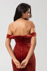 Load image into Gallery viewer, Keeper of My Heart Mermaid Off the Shoulder Terracotta Velvet Bridesmaid Dress