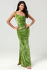 Load image into Gallery viewer, Epitome of Romance Mermaid One Shoulder Olive Velvet Bridesmaid Dress