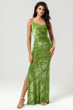 Epitome of Romance Mermaid One Shoulder Olive Velvet Bridesmaid Dress