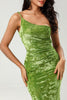 Load image into Gallery viewer, Epitome of Romance Mermaid One Shoulder Olive Velvet Bridesmaid Dress