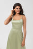 Load image into Gallery viewer, Satin Green Bridesmaid Dress with Lace-up Back
