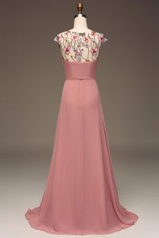 Dusty Rose A-line Chiffon and Embroidery Maxi Bridesmaid Dress