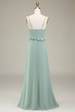 Eucalyptus A-Line V-Neck Chiffon Bridesmaid Dress With Ruffles