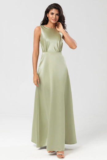 Satin Green Bridesmaid Dress with Pleated
