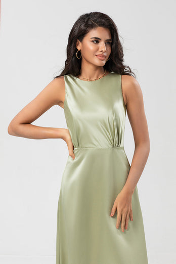 Satin Green Bridesmaid Dress with Pleated