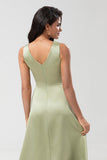 Satin Green Bridesmaid Dress with Pleated