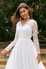Load image into Gallery viewer, Ivory A-Line V-Neck Lace Sweep Train Wedding Dress with Sleeves