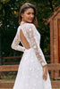 Load image into Gallery viewer, Ivory A-Line V-Neck Lace Sweep Train Wedding Dress with Sleeves