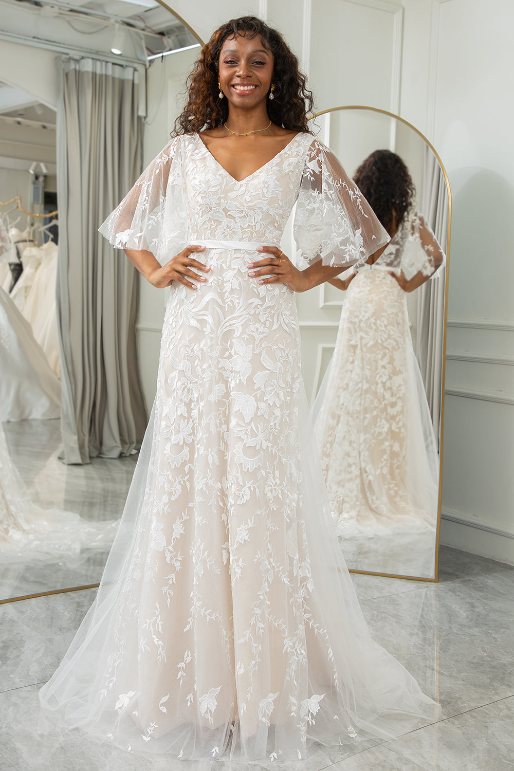 Ivory ankle length wedding dress outlet