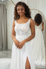 Load image into Gallery viewer, Ivory Scoop Neck Boho Chiffon Wedding Dress with Lace