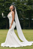 Simple Ivory Mermaid Backless Boho Wedding Dress